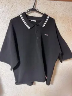 黒 メッシュポロシャツ ストライプ付き