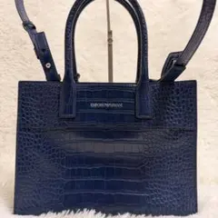 ✨極美品 EMPORIO ARMANI ショルダーバッグ ネイビー クロコ型押し