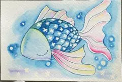 さかな　手描きイラスト水採用紙ポストカード