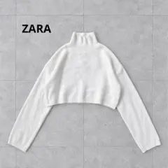 ZARA ザラ クロップドニット ハイネック 白 M ショート丈 長袖 もちもち