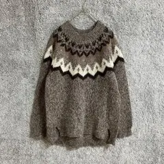 コムサイズム　L　ノルディック柄クルーネックニット　アルパカ混　カジュアル　長袖