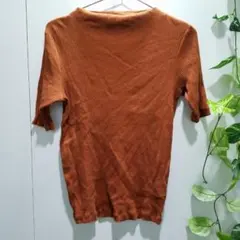 ★ユニクロ リブハイネックT 五分袖 ストレッチ 二の腕カバー シンプル 綿 秋