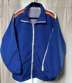 【新品未使用】青フルジップジャケット　袖にオレンジと白のストライプ