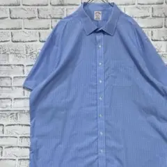 ブルックスブラザーズ半袖シャツ！ブルーチェック　2XL 0528