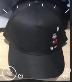 ミッキーマウス刺繍 ベースボールキャップ 黒
