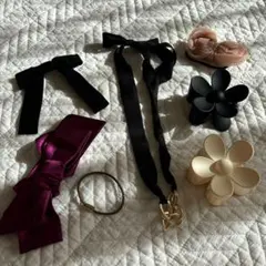 【新品6点セット】ベルベットリボン　ヘアバレッタ　ヘアリボン　ヘアクリップ