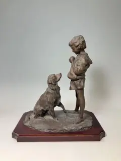 高岡作家　大道寺光弘 作 『フレンズ』 ブロンズ　少女と犬置物　重約4000克 大道寺 光弘 作『FRIENDS』 ｜骨董品買取 緑和堂