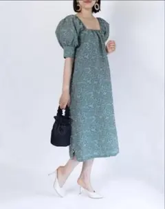 GANNI ガニー　ジャガードフローラルワンピース　34 グリーンのサムネイル