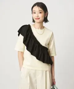 UNITED ARROWS フリル ドッキング 5分袖 ニット プルオーバーのサムネイル
