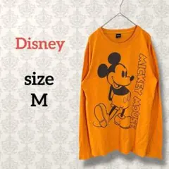 ディズニー【M】長袖Tシャツ ミッキーマウスビッグプリント オレンジ コットンのサムネイル