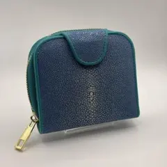 スティングレイ 折り財布 ガルーシャ エイ革 本革 ターコイズブルー 金ファスナ
