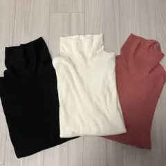 ユニクロ ヒートテックフリースタートルネックT　オフホワイト L 黒 白 ピンク