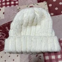 ホワイトニット帽 リブ編み