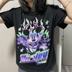 レア★ディズニー/ミッキーマウス★半袖Tシャツ/男女兼用/ストリート/蛍光ネオン