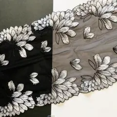 シルバーホワイトカラーの花刺繍両山チュールレース　1.42m　N-615