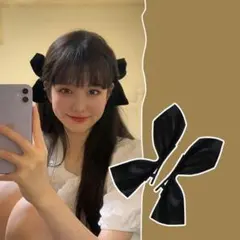 ヘアクリップ リボン ブラック 黒 髪留め 2個セット FHA