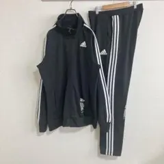 【セットアップ】adidas アディダス　袖ライン　ジャージ上下　黒　上O 下L