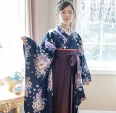 袴セット ネイビー紫花柄150cm