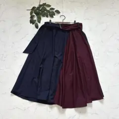 8434✾ノアール✾ロングスカート【F】配色/バイカラー/ベルト付き/フレアのサムネイル