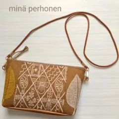 ミナペルホネン　スマホゆったりポシェット　パッチ　ブラウン系　シンフォニー