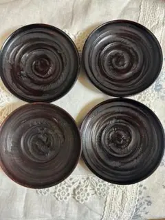 茶托　４つ　軽量　一つ一つ趣き違う　焦茶　４客　茶道具　来客