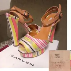 カルヴェン CARVEN チマヨ柄×レザー ストラップ プラットフォームサンダル