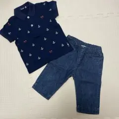 ミキハウス☆ブラックベア☆マリンポロシャツとデニムパンツ