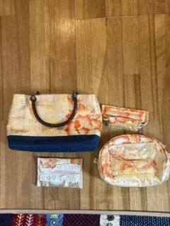 和装用バッグセット オレンジ系 花柄