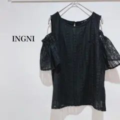 イング ノースリーブカットソー 肩あき レース 大人フェミニン ブラック M
