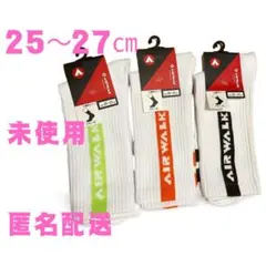 【新品】AIR WALK ソックス　クルー丈　 25〜27　靴下 　ライン　3足