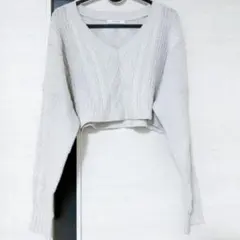 ジーナシス ニット ショート丈 春服 ホワイト 白 ロング袖