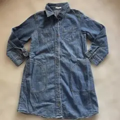 GU デニムブルー 長袖 シャツワンピース120