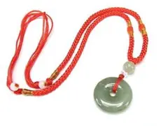 良質濃い目ひすい本翡翠天然石丸平安扣赤い糸ネックレス石街1
