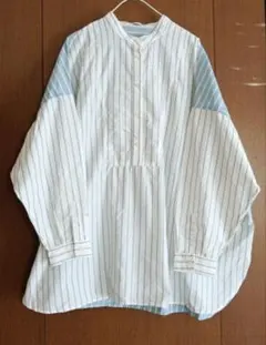 AMERICANHOLIC　青と白のストライプ 長袖シャツ　М