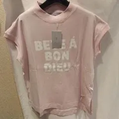 34+ コットンベア天竺フレンチスリーブロゴTシャツ　ピンク 　最終在庫