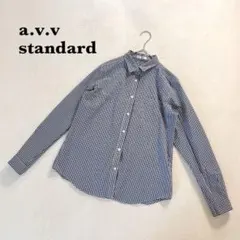 a.v.v standard ギンガムチェックシャツ M ネイビー系 綿混紡のサムネイル