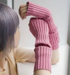 Kastane アームウォーマー リブ編み ピンク