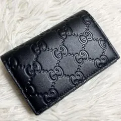 未使用級】GUCCI シマ GG柄 名刺入れ カードケース レザー ネイビー 