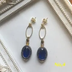 ＊アンティーク調ブルー ピアス/イヤリング＊No.4 ハンドメイド
