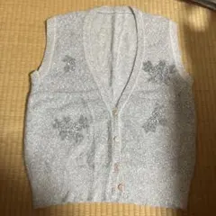 グレー 花柄刺繍 ニットベスト
