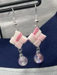 ハンドメイド【水引】 ピアス ピンク×ホワイト