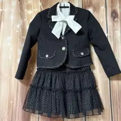 フォーマル3点セット 女の子　120 入学 卒園 発表会 黒 ドット柄 スーツ