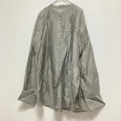 【オペークドットクリップ】長袖シャツ ブラウス 光沢感 グレー レディース L