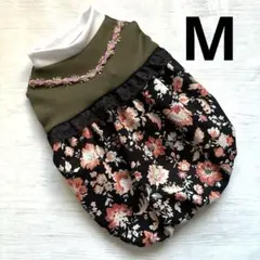 犬服　ハンドメイド　小型犬Mサイズ　花柄　オリーブ色
