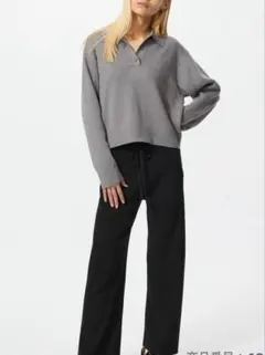 ユニクロ　ニットリブパンツ　ブラック　XL