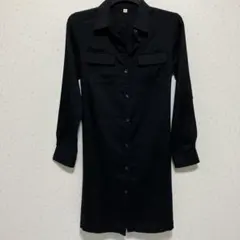 レディース　UNIQLOブラック シャツワンピース 長袖 ウエストリボン付き