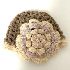 ベビー ニット帽　かぎ針編み帽子 花モチーフ 女の子 可愛い