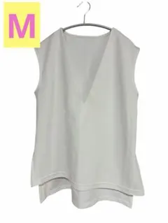 しまむら/ホワイト/カットソー Vネックベスト/Mサイズ