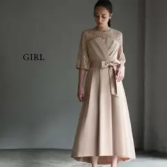 GIRL レース切替えビスチェ風フレアイレギュラーヘム結婚式ワンピースドレス
