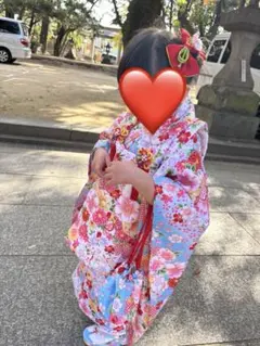 七五三 着物 前撮り 被布セット 3歳 女の子 花柄 水色 一式のサムネイル